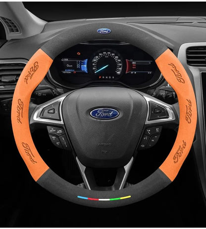 Capa de Volante de Camurça Antiderrapante para Carros Ford Mondeo Focus Raptor Puma Edge Explorer Ecosport Ranger F150 Kuga Fiesta Fusion