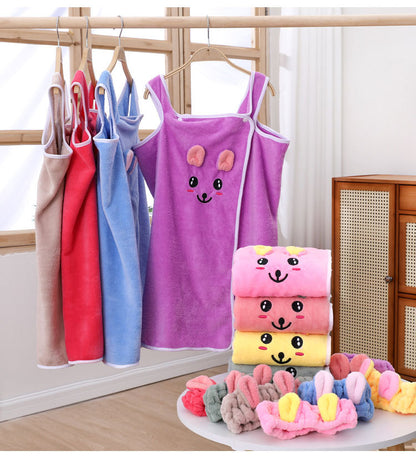 High-end Children's Suspender Skirt, Headband, Soft Towel Bathrobe, Absorbent, Wearable, Wrapable, Water-absorbent Quick-drying