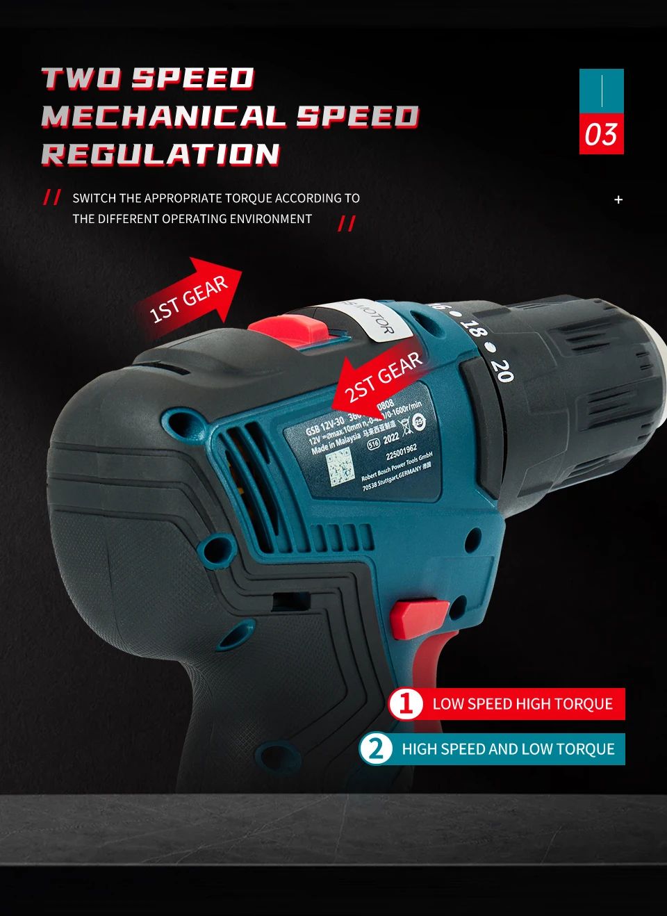 Furadeira de Impacto a Bateria Bosch GSB-12-V30 Parafusadeira Elétrica Profissional Pesada Sem Fio Chave de Fenda Elétrica Multifuncional Doméstica