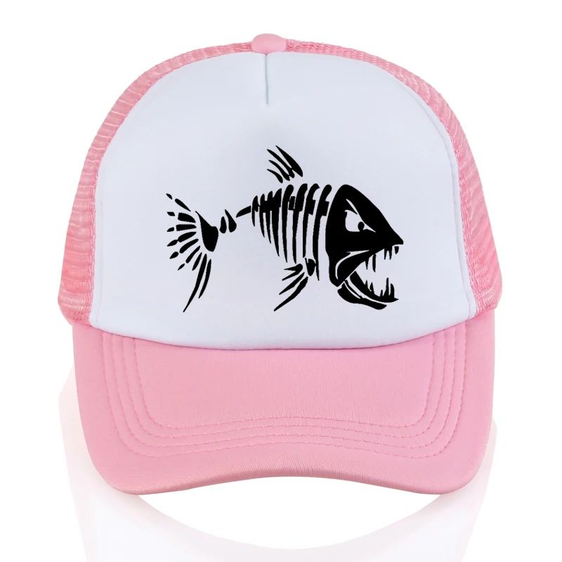 Boné de Beisebol com Ossos de Peixe Crânio Chapéu de Pesca ao Ar Livre Masculino Boné de Malha Respirável de Verão para Entusiastas da Pesca, Bonés Snapback Ajustáveis