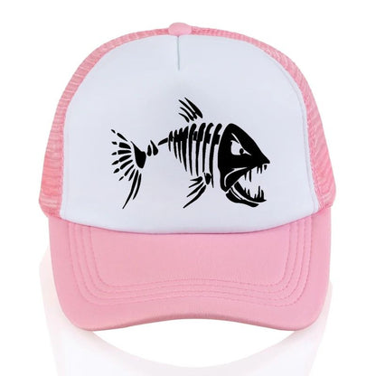 Boné de Beisebol com Ossos de Peixe Crânio Chapéu de Pesca ao Ar Livre Masculino Boné de Malha Respirável de Verão para Entusiastas da Pesca, Bonés Snapback Ajustáveis