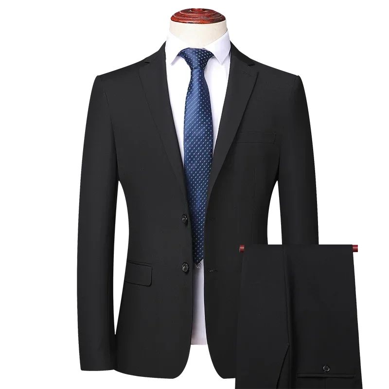 Suit 8XL (Blazer + Trousers) Men Korean Version of The Youth Elegant Fashion Simple Casual Gentleman Best Man Suit 2 Piece Suit