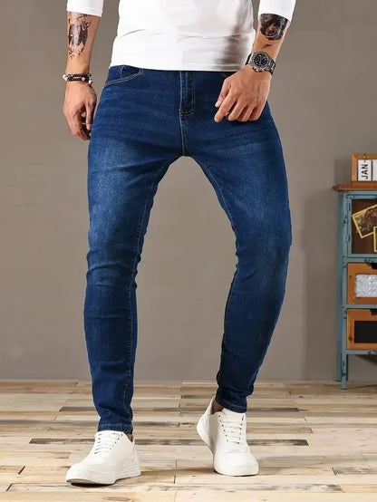Calça Jeans Masculina Skinny Stretch Cores Sólidas Preto Azul Primavera Luxo Rua Harajuku Hip-Hop Calças Justas Marca