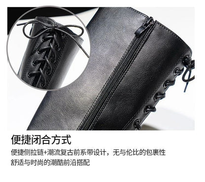 Women's Mid Calf Boots Padded Shoes Knee High Winter Sneakers Punk Style Military Casual White Black 2024 Lucury Platform Woman