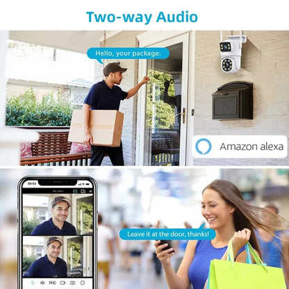 Câmera WIFI PTZ de Lente Dupla Tuya 4K 8MP para Exterior com Tela Dupla Ai Detecção Humana Automática Segurança com Alexa Google