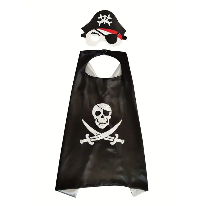 3-12Y  Pirate Skull Cape Toddler Play House Dress Up Cape Printed Pattern Holiday Performance Fashion Suit Halloween Party Gift
