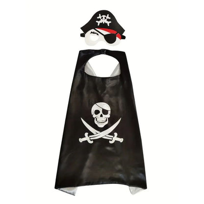 3-12Y  Pirate Skull Cape Toddler Play House Dress Up Cape Printed Pattern Holiday Performance Fashion Suit Halloween Party Gift