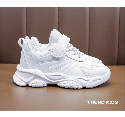 Children White Running Shoes Kids Fashion Sneakers PU Soft Breatheable Comfortable Boys Girls School Sports Shoes Size 26-37