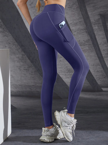 New High Waist Women's Leggings Stretch Yoga Pants Tights With Pockets Push Up Fitness Running Sportswear Solid Color Pants