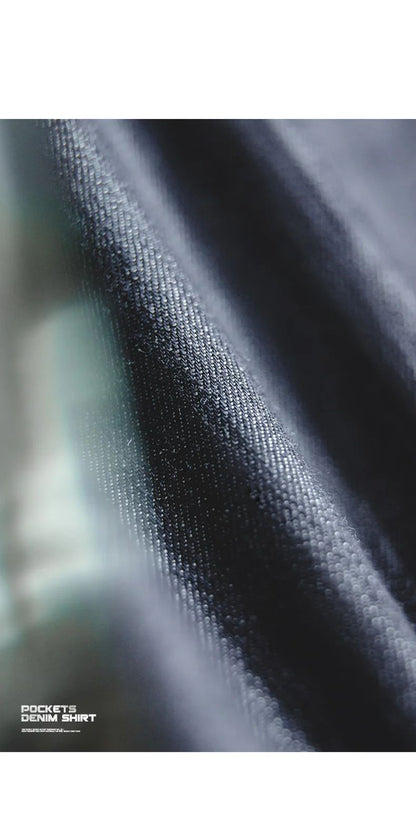 Maden Vintage Washed Pockets Denim Shirt for Men Casual Button Down Long Sleeve Shirt Male Loose Workwear Tops Large Pocket