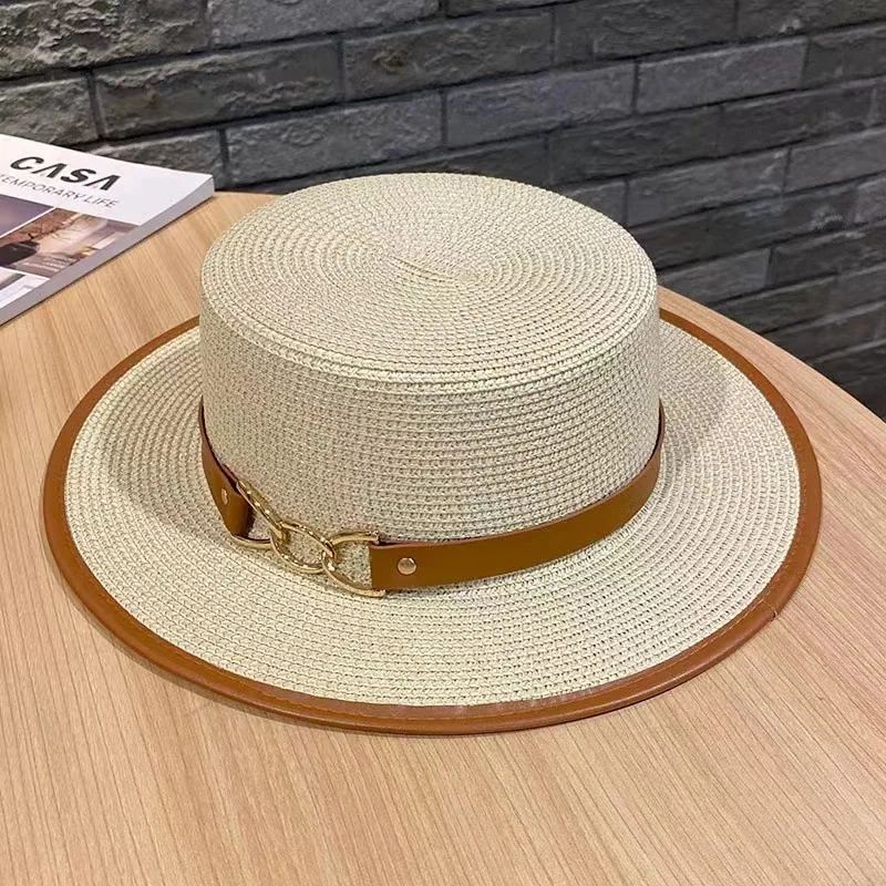 2025 Simple Straw Summer Women Beach Hat Female Casual Panama Hat Lady Brand Women Flat Brim Bowknot Straw Cap Girls Sun Hat
