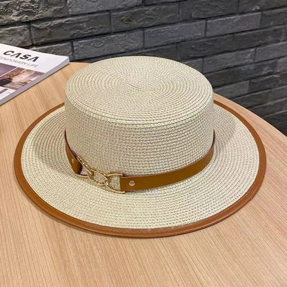 2025 Simple Straw Summer Women Beach Hat Female Casual Panama Hat Lady Brand Women Flat Brim Bowknot Straw Cap Girls Sun Hat