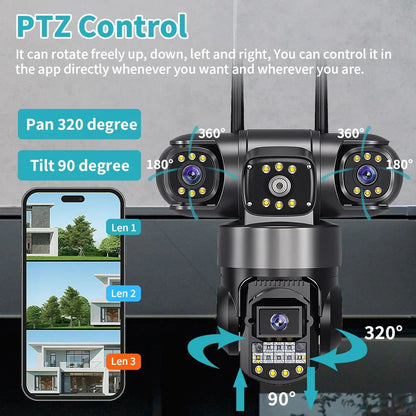 Câmera V380Pro 4G Câmera Sim GSM WIFI 12MP 6K Três Lentes Três Telas Monitor Visão Noturna Segurança PTZ Câmera de Videovigilância
