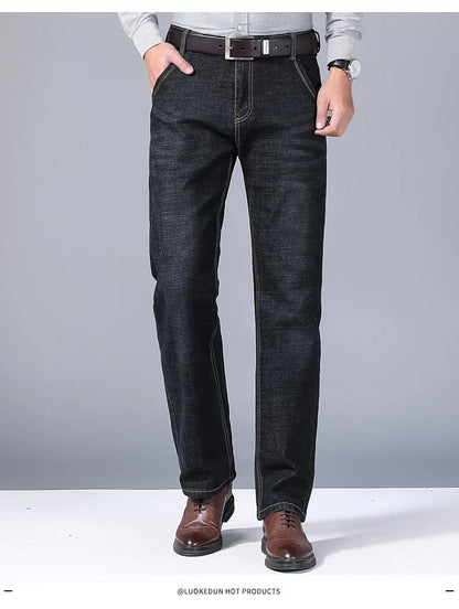 Men's Comfortable Soft Business Casual Denim Trousers Slim Fit Straight Pants Fashion Male Brand Light Luxury Stretch Clothing