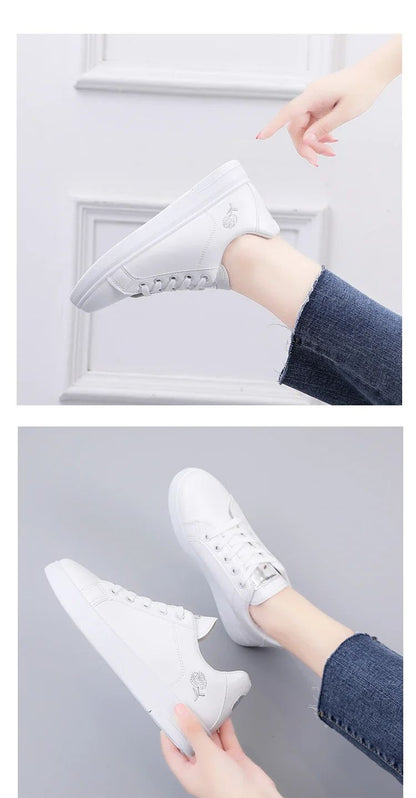 Women Leather Pu Casual Shoes New 2024 Woman Shoes Fashion Embroidered White Sneakers Breathable Flower Lace-Up Women Sneakers