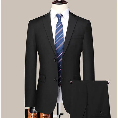 Men's 2024 Slim-fit Two-button Business Suit Professional Work Formal Two-piece Set Trousers Included S-6XL