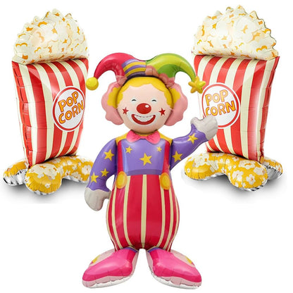 Giant Standing Popcorn Balloon Smiling Clown Foil Balloon for Circus Carnival Theme Party Birthday Christmas Decoration Supplies