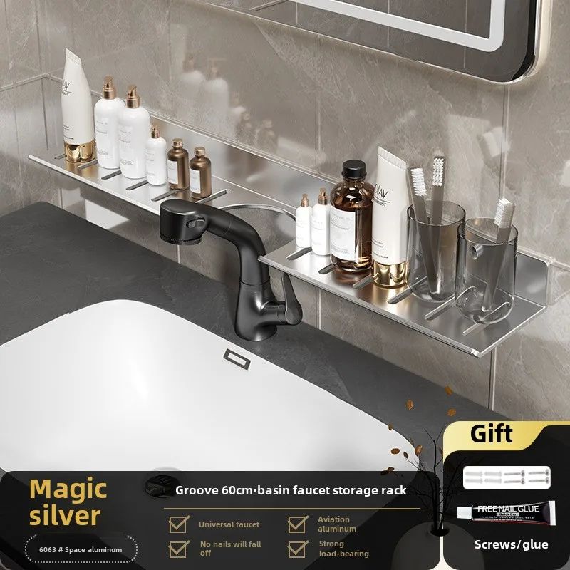 Toilet faucet storage rack, toilet sink, washbasin, wall mounted non perforated mirror front bathroom rack