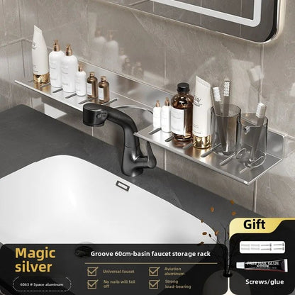 Toilet faucet storage rack, toilet sink, washbasin, wall mounted non perforated mirror front bathroom rack