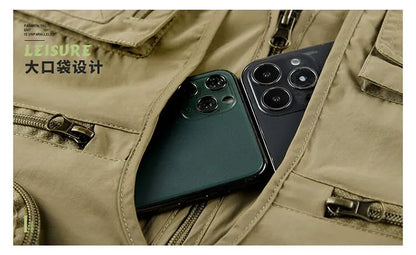 Colete Masculino de Malha com Vários Bolsos Secagem Rápida Sem Mangas Jaqueta Repórter Solto Casual Fino para Pesca Colete Masculino