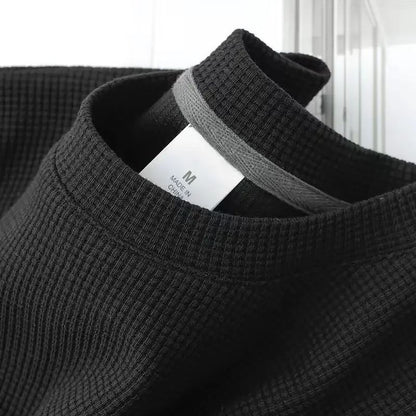 Men's Summer Waffle Round Neck Short Sleeve T-Shirt Comfortable Breathable Short-Sleeved Top for Casual Wear