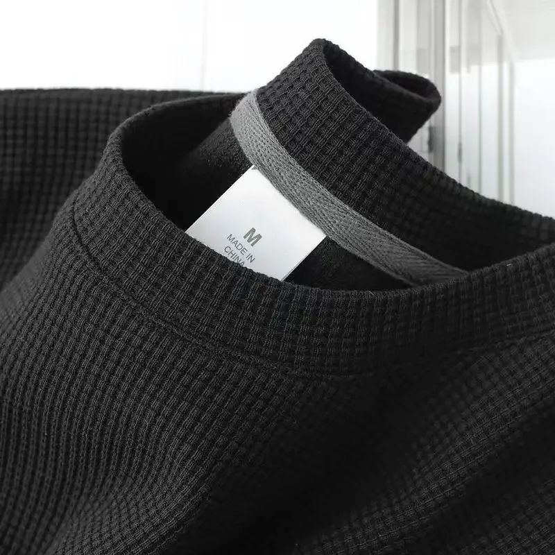 Men's Summer Waffle Round Neck Short Sleeve T-Shirt Comfortable Breathable Short-Sleeved Top for Casual Wear