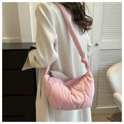 Puffer Shoulder Bag for Women Soft Down Cotton Padded Tote Handbag Purse Quilted Cross Body Bag Solid Color Bubbles Cloud Bag