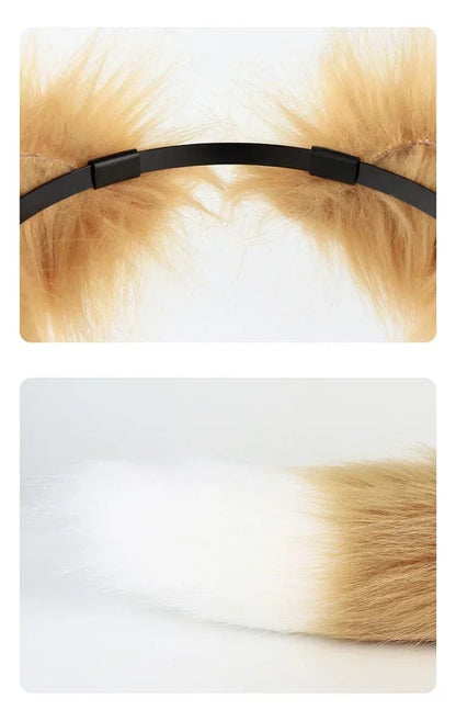 Costume Set Fox Tail Ears Gloves Artificial Fur Boot Covers Cosplay Halloween Prop Adult Women Men Unisex