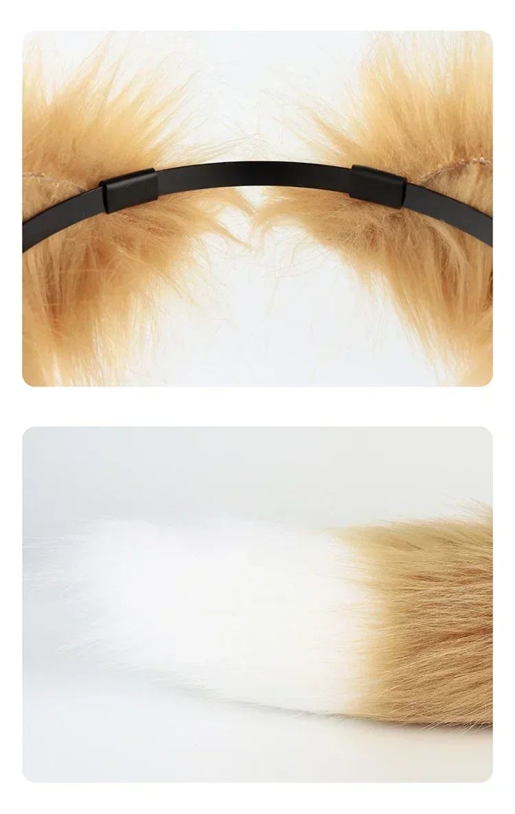 Costume Set Fox Tail Ears Gloves Artificial Fur Boot Covers Cosplay Halloween Prop Adult Women Men Unisex
