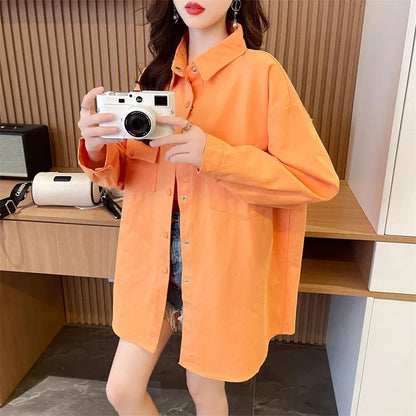 Casual Stylish Denim Long Sleeve Shirt For Women New Spring Autumn Loose Fit Age-Reducing Hong Kong Style Jacket With Button