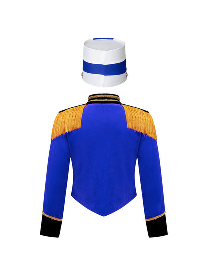 Girls Boys Marching Band Costume Outfits Circus Ringmaster Jacket Coat Team Performance Drummer Drum Major Uniform with Hat Sets