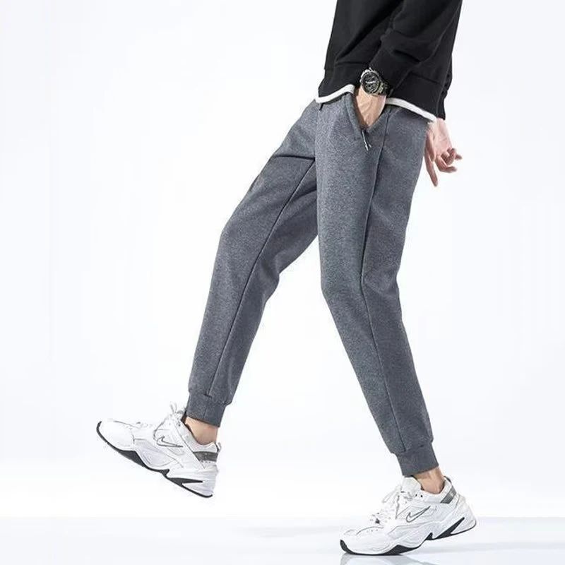 2025 Male Elastic Waist Soft Warm Casual Ankle Band Zipper Pockets Trousers Men Drawstring Pants Loose Spring Fall Sweatpants