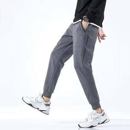 2025 Male Elastic Waist Soft Warm Casual Ankle Band Zipper Pockets Trousers Men Drawstring Pants Loose Spring Fall Sweatpants
