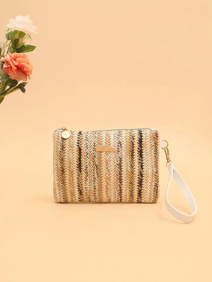 Rattan Knitting Women Straw Bags Fashion Colorful Summer Beach Clutch Bag Female Woven Wristlet Bag Wallet Money Coin Purse