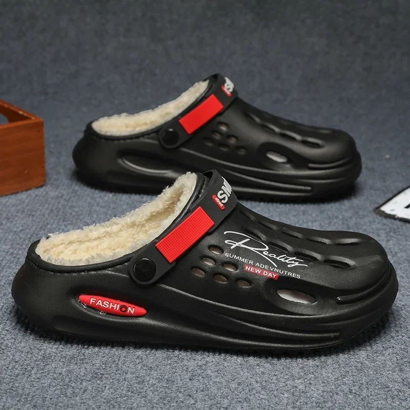 Men Cotton Slippers Winter Warm Furry Clogs Soft Indoor Bedroom Cotton Shoes EVA Fluff Slides Casual Comfortable Plush