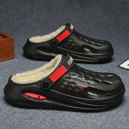 Men Cotton Slippers Winter Warm Furry Clogs Soft Indoor Bedroom Cotton Shoes EVA Fluff Slides Casual Comfortable Plush