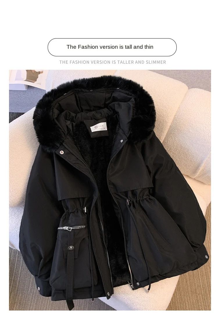 2024 New Autumn and Winter Lined Hood Down Jacket Winter Coat for Women Warm Drawstring Padded Parkas  Female Puffer Outwear