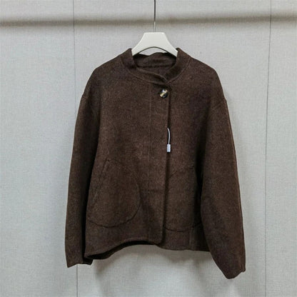 2025 Autumn Winter Fashion Women 3 Colors Single Breasted Stand Collar Coat Lady Double Sided Woolen Jacket