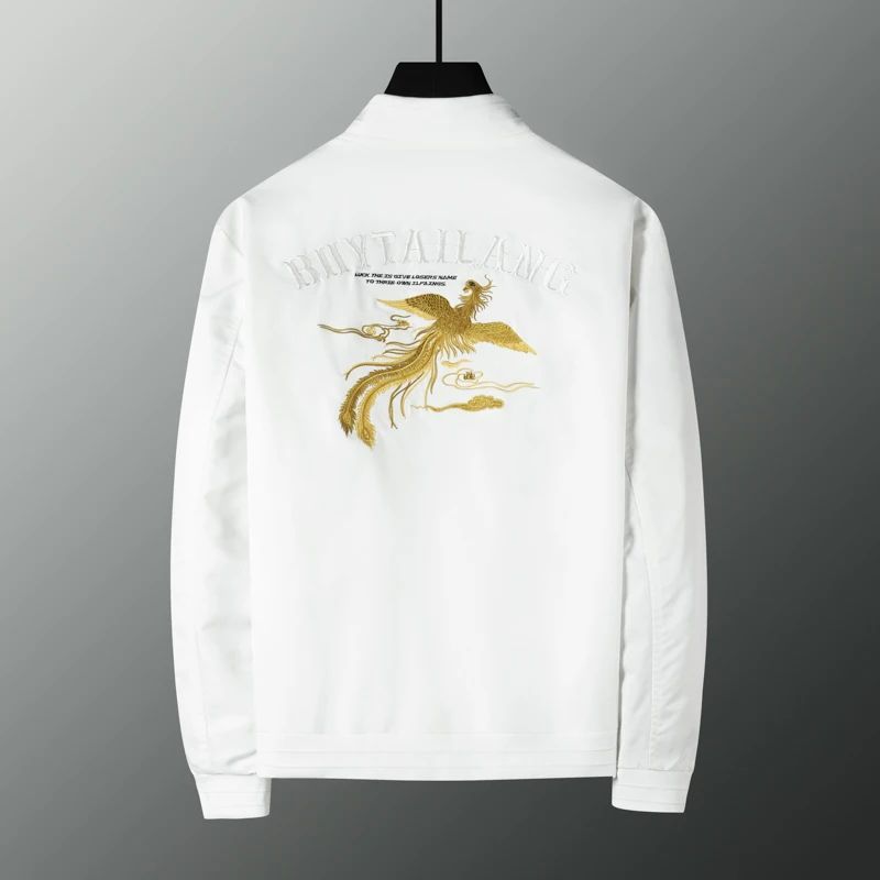White, black men's phoenix embroidery jacket Slim youth jacket Outdoor sports trend tops Men's jackets