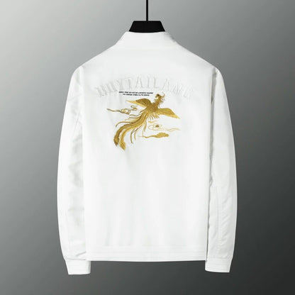 White, black men's phoenix embroidery jacket Slim youth jacket Outdoor sports trend tops Men's jackets