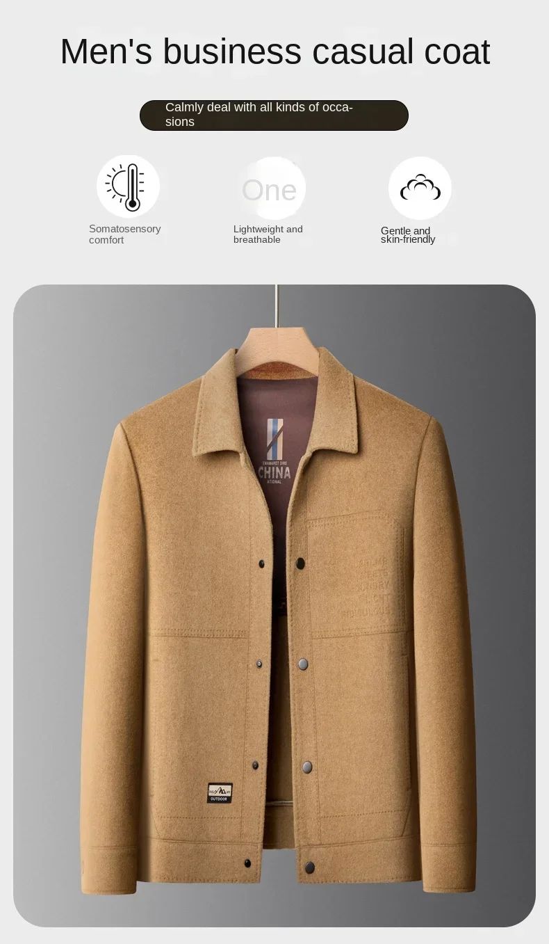 Billy Men's Winter Jacket for Men Double-Sided Woolen Overcoat Short Lapel Autumn Casual Coat Top Black Clothes White Duck Down