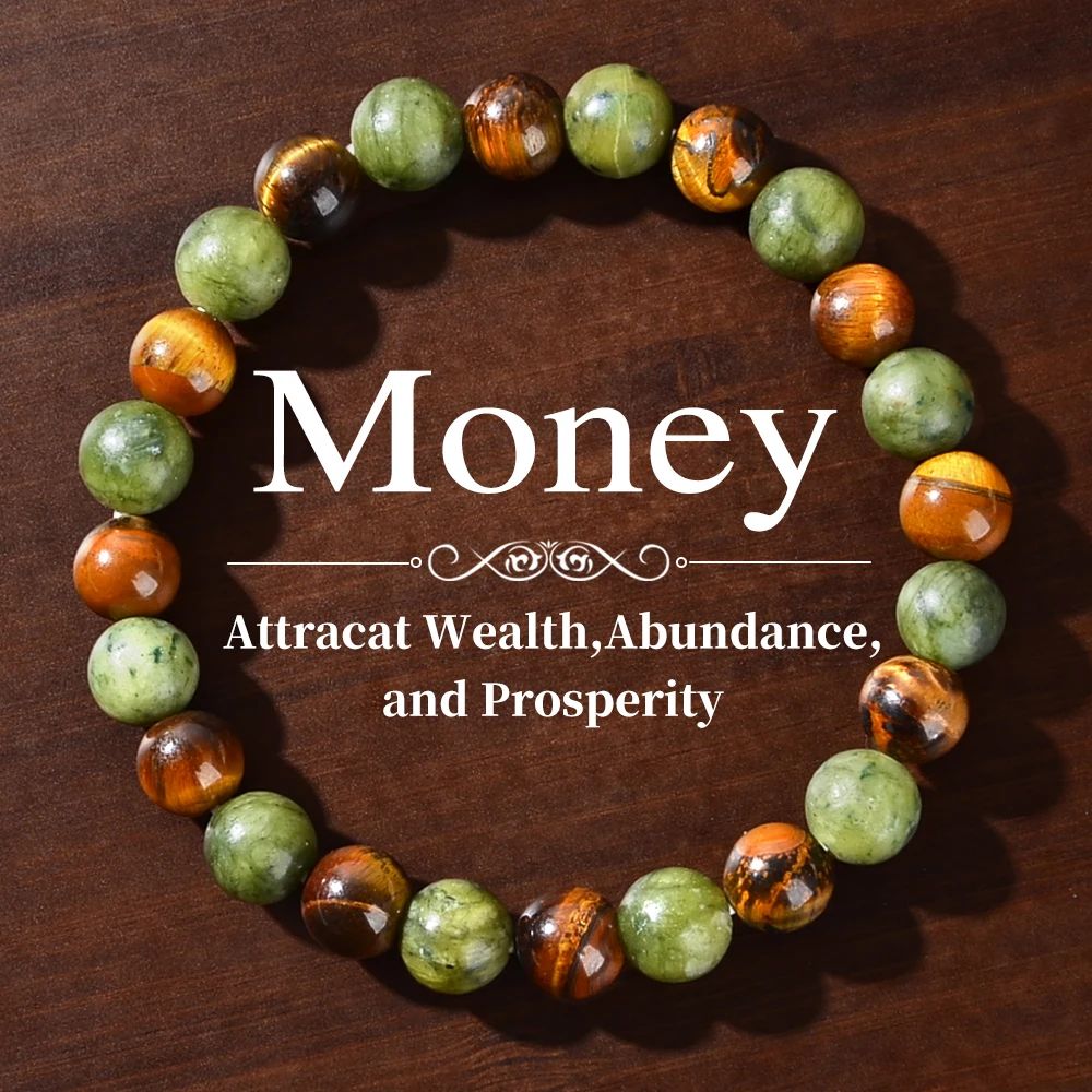 Pulseira de Contas de Pedra Natural Simbólica Feminina Masculina Alívio da Ansiedade Proteção Dinheiro Espiritual Joia do Amor-Próprio