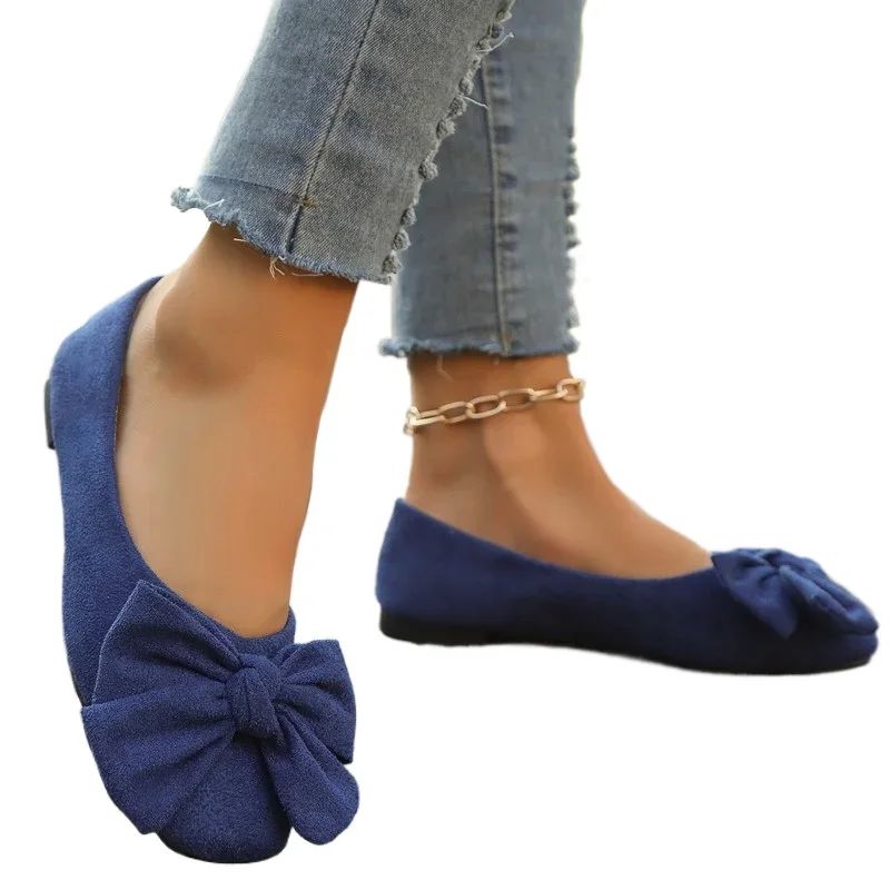 Women's Flat Shoes 2025 Hot Sale Ladies Slip on Flats Outdoor Women Round Toe Bow Tie Soft Bottom Plus Size Shallow Shoes Female
