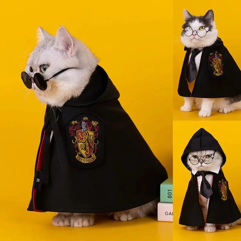 Capa de Halloween Cosplay Roupinha de Cachorro Fofa Manto Mágico Colegial Pequeno Óculos Gravata Acessórios para Pescoço Xale para Pet Roupinha de Outono
