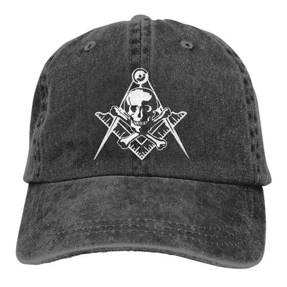 Masonic Skull Crossed Bones Master Mason Shriner Scottish Rite F A M Washed Denim Baseball Cap Trucker Hats Headwear