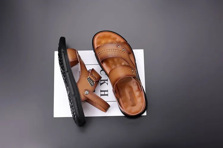 Men's Casual Trendy Soft Bottom Sandals 2024 New Design Real Leather Beach Shoes Slippers Anti-Slip Summer Shoes