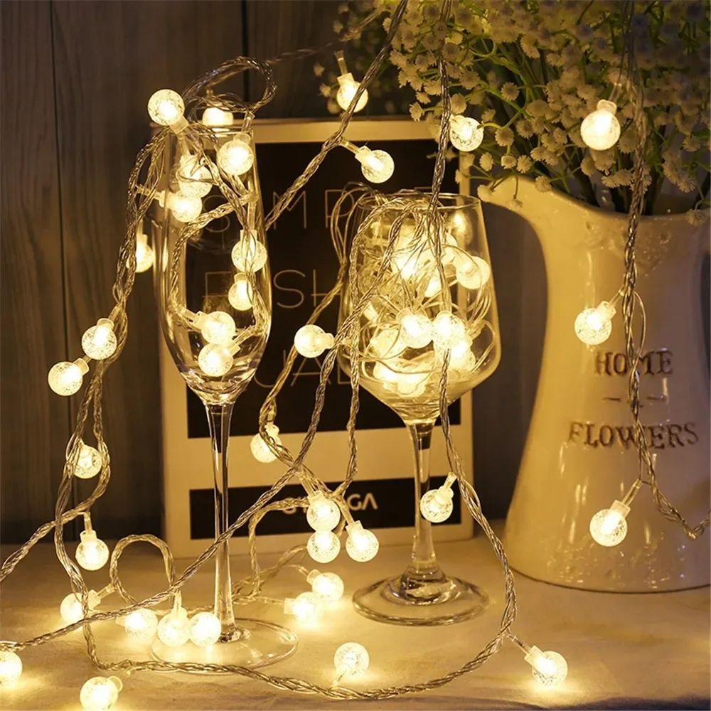 LED Bubble Ball String Lights Golden Glow Battery Operated Indoor Fairy Lights for Wedding Holidays New Year 2026 Decorations