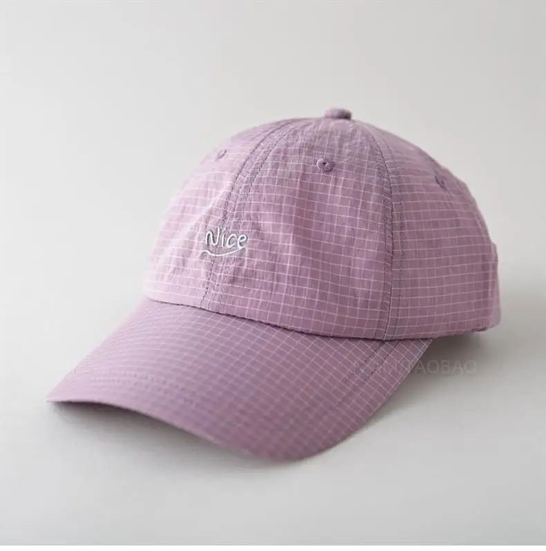 SS25 Korean Baseball Cap with Letter Embroidery & Gingham, Quick-Dry Minimalist Casual Unisex Hat for Daily Use