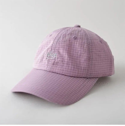 SS25 Korean Baseball Cap with Letter Embroidery & Gingham, Quick-Dry Minimalist Casual Unisex Hat for Daily Use
