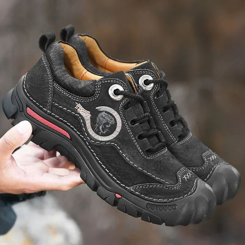 Sapatos Masculinos de Couro Genuíno para Camping, Caminhada, Tênis Esportivo Masculino, Sapatos Casuais de Viagem, Lazer, Caminhada, Escalada
